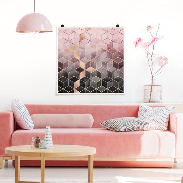 Quadri 3d Geometria dorata rosa-grigio