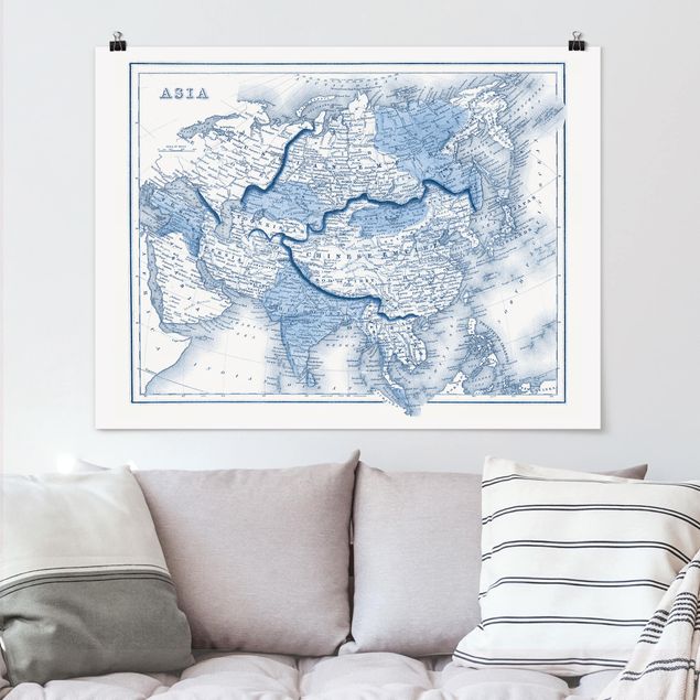 Quadro moderno Mappa in toni blu - Asia