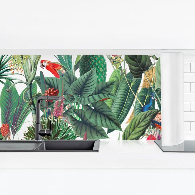 Rivestimenti per cucina con disegni Motivo di foresta tropicale colorata