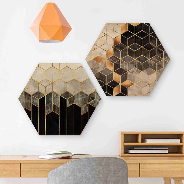 Quadri in legno con disegni Set acquerello geometria dorata