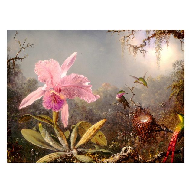 Stile di pittura Martin Johnson Heade - Orchidea e tre colibrì