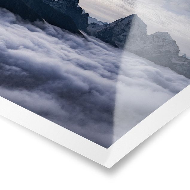 Poster bianco nero Mare di nuvole nell'Himalaya