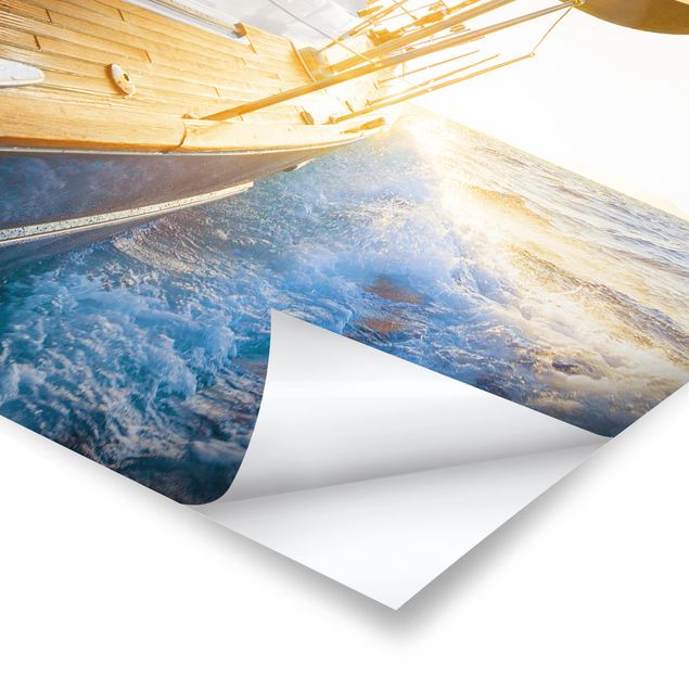 Poster paesaggio Barca a vela sull'oceano blu in pieno sole