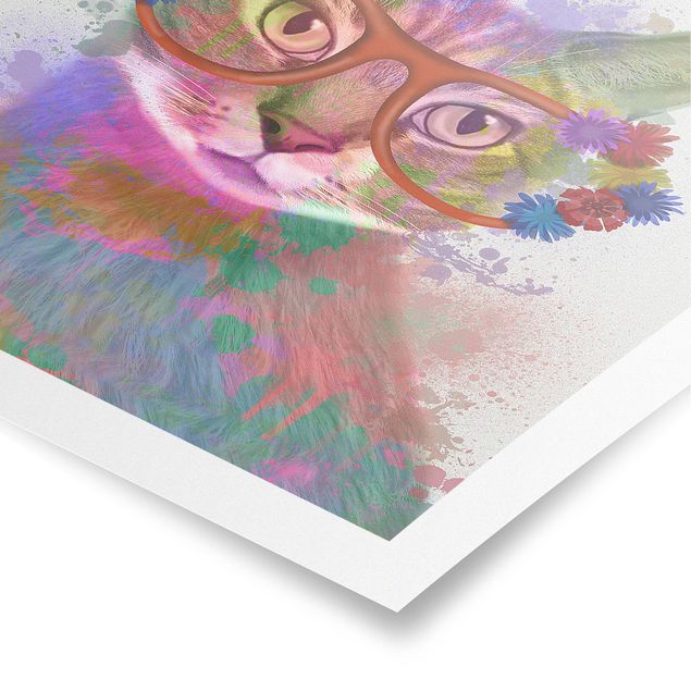 Poster con animali Gatto con schizzi arcobaleno