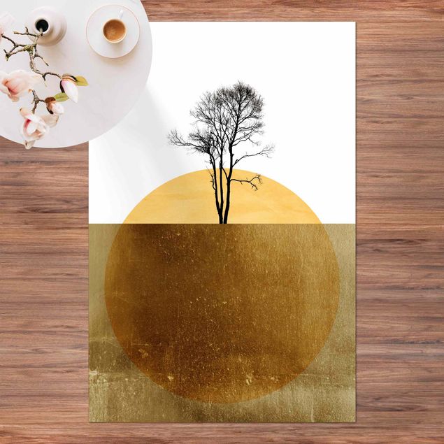 tappeto design moderno Sole d'oro con albero