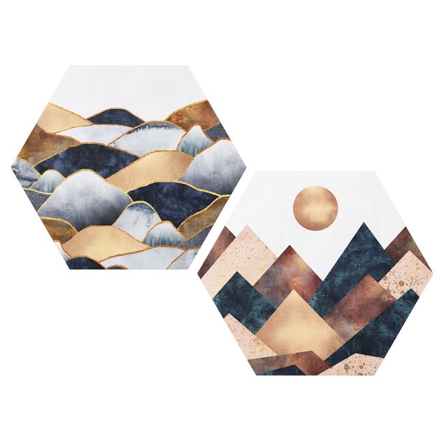 Quadro disegni Geometrico e montagne dorate Acquerello