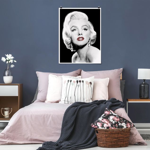 Quadri moderni bianco e nero Marilyn con gli orecchini