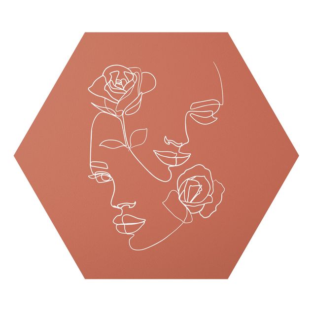 Quadri di fiori Line Art - Volti femminili Rose Rame