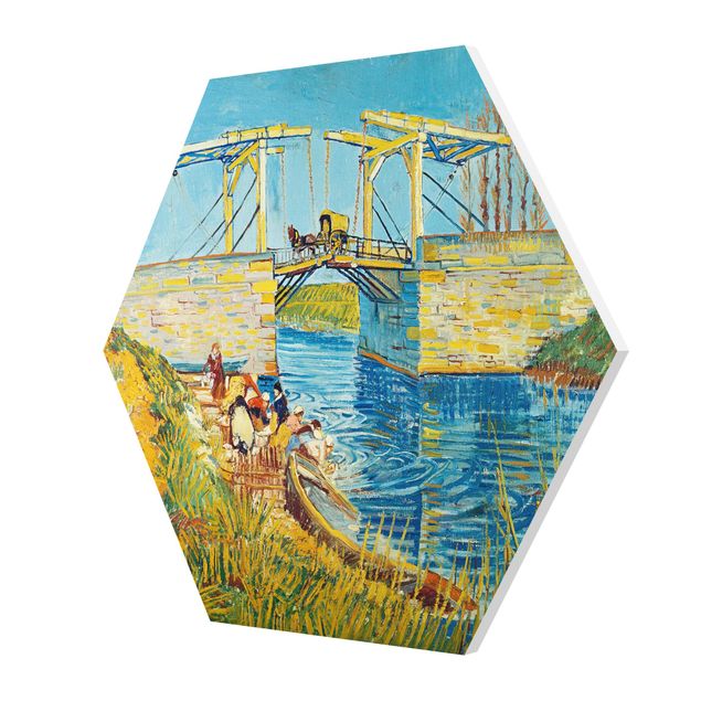 Quadri moderni per arredamento Vincent van Gogh - Il ponte levatoio di Arles con un gruppo di lavandaie