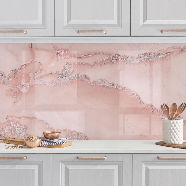 Rivestimento cucina con disegni Esperimenti di colore Marmo Rosa Chiaro E Glitter