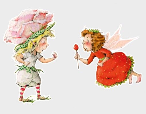 Autocolantes de parede animais da floresta N.678 The Strawberry Fairy - Rosa rosa