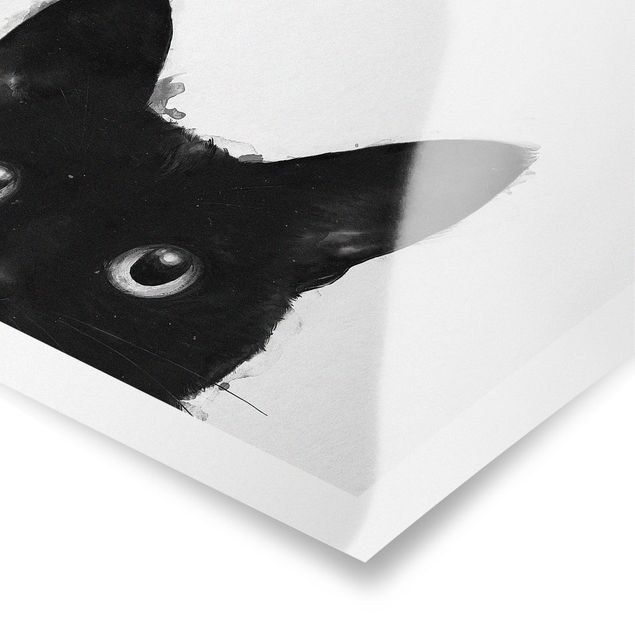 Poster in bianco e nero Illustrazione - Gatto nero su pittura bianca