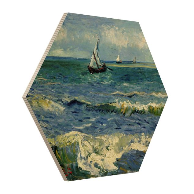 Quadri in legno con spiaggia Vincent Van Gogh - Paesaggio marino vicino a Les Saintes-Maries-De-La-Mer