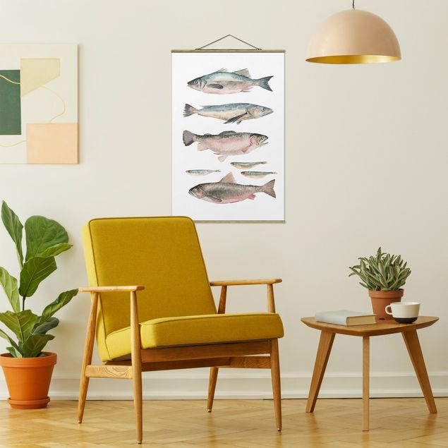 Quadri moderni per arredamento Sette pesci in acquerello I