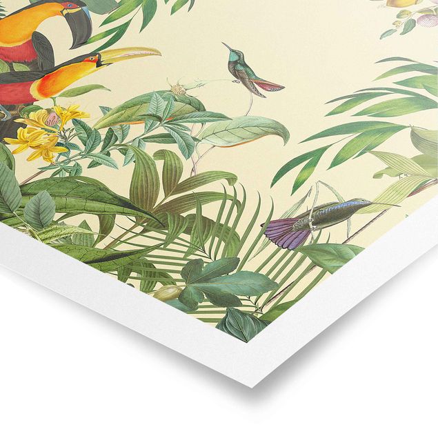 Quadri moderni colorati Collage vintage - Uccelli nella giungla