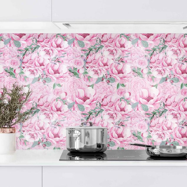 Rivestimento cucina con disegni Sogno floreale rosato di rose in acquerello II