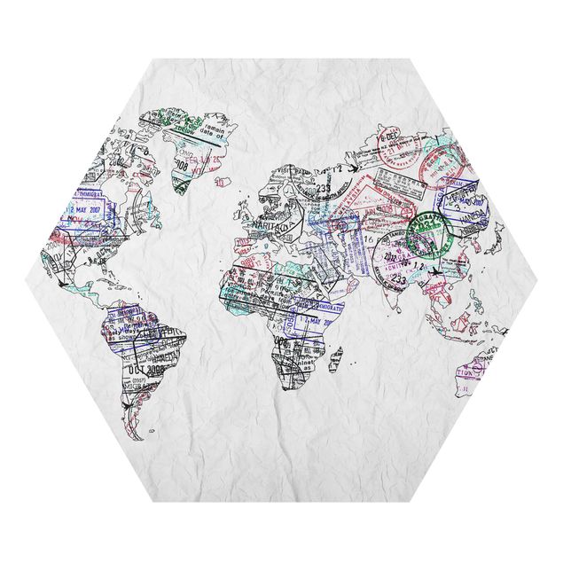 Quadro esagonale Timbro per passaporto mappa del mondo
