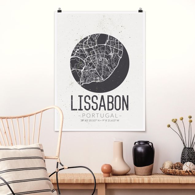Quadri moderni per arredamento Mappa di Lisbona - Retrò