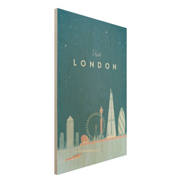Quadri in legno con architettura e skylines Poster di viaggio - Londra