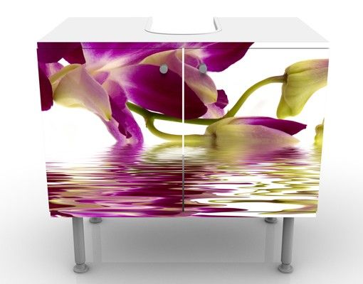 Mobile sottolavabo - Orchidee rosa sull'acqua - Mobile bagno bianco con fiori
