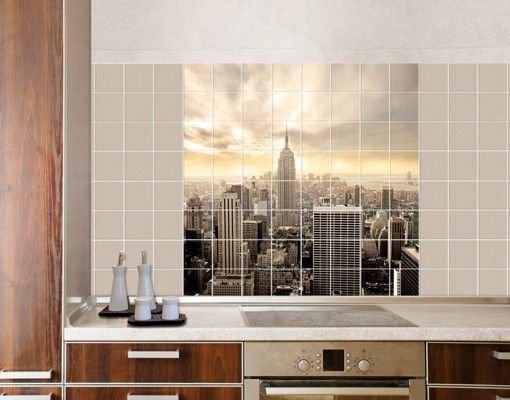 Adesivi per piastrelle con architettura e skylines Manhattan all'alba