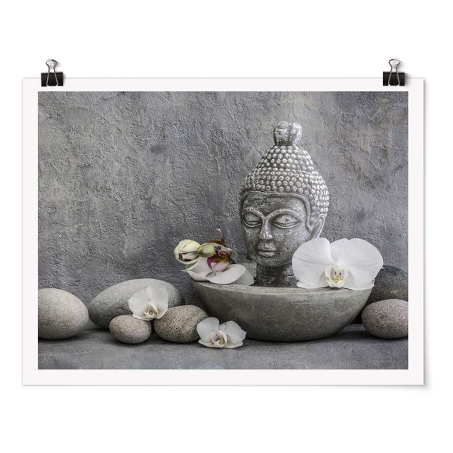 Poster quadri famosi Buddha Zen, orchidea e pietra