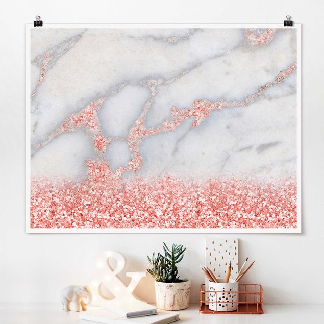 Quadro moderno Effetto marmo con coriandoli rosa