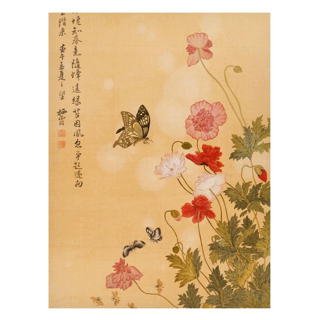 Quadri papaveri Yuanyu Ma - Fiore di papavero e farfalla