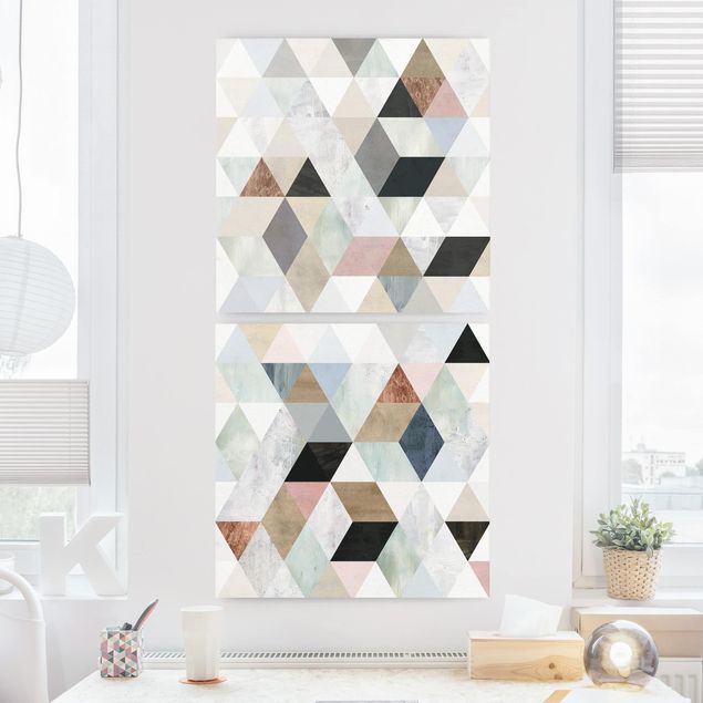Tele componibili Mosaico ad acquerello con triangoli Set I