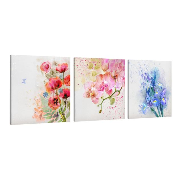 Quadri floreali moderni Trio di fiori ad acquerello