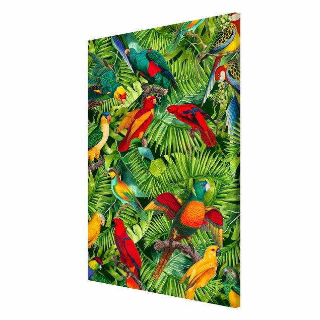 Quadri moderni per arredamento Collage colorato - Pappagalli nella giungla