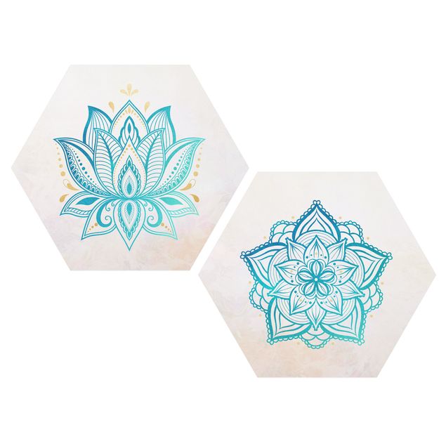 Esagono in forex - Mandala Lotus Set oro blu
