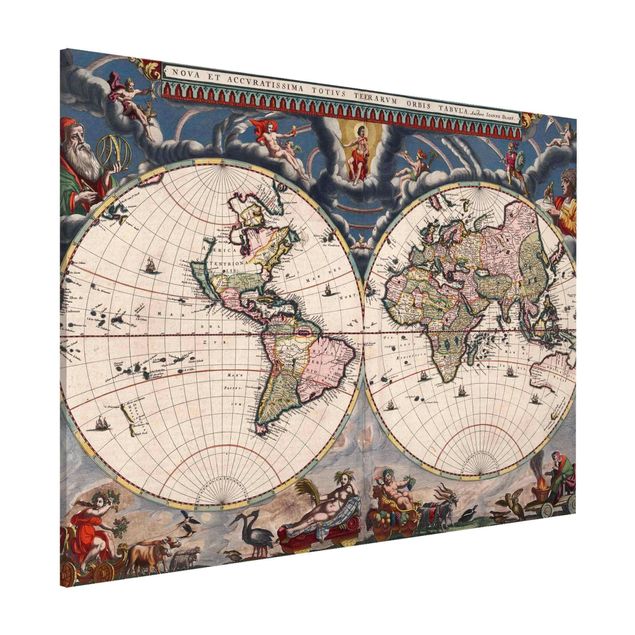 Quadro vintage Mappa storica del mondo Nova Et Accuratissima del 1664