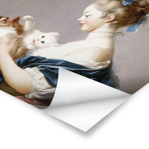 Poster quadri famosi Jean Honoré Fragonard - Ragazza che gioca con un cane e un gatto