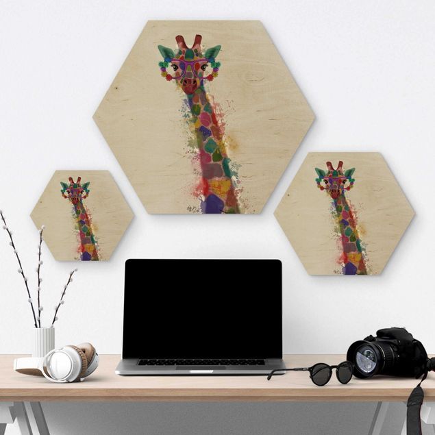 Esagono in legno - Arcobaleno Splash Giraffe