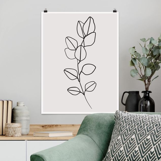 Stile artistico Line Art - Ramo di foglie in bianco e nero