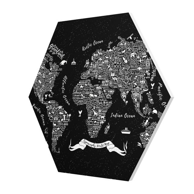 Stampe forex Tipografia - Mappa del mondo nero