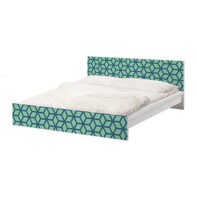 Carta adesiva per mobili IKEA - Malm Letto basso 160x200cm Cube pattern green
