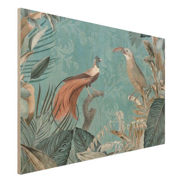 Quadri in legno vintage Collage vintage - Uccelli del paradiso