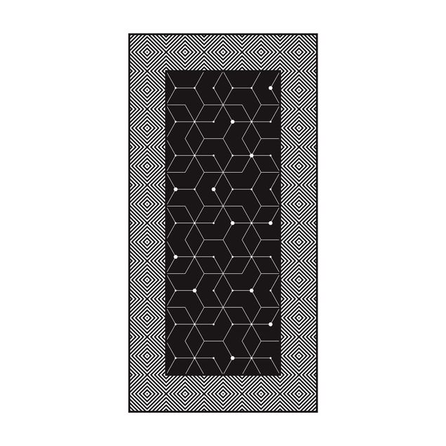 tappeto nero e bianco Piastrelle geometriche linee tratteggiate nero con bordo