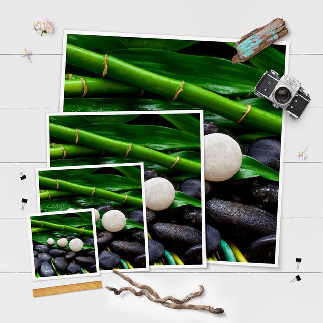Poster Bambù verde con pietre zen