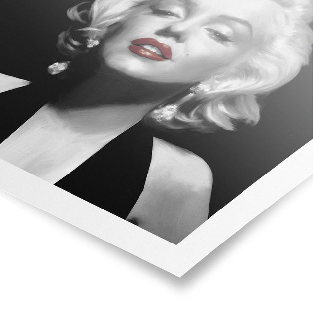 Poster bianco nero Marilyn con le labbra rosse