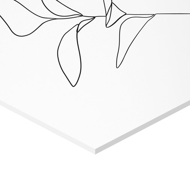 Quadri esagonali Line Art - foglie di piante bianco e nero