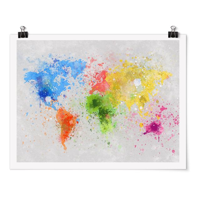 Quadri moderni colorati Mappa del mondo a schizzi colorati