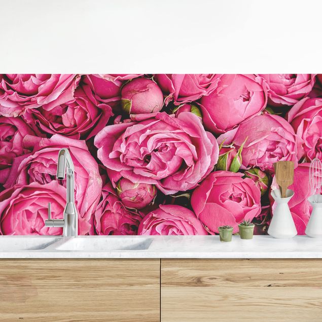 Rivestimenti per cucina con fiori Peonie rosa