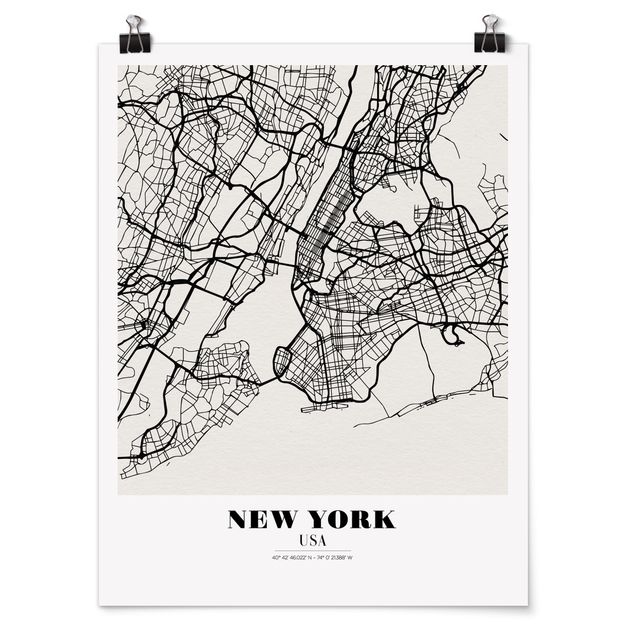 Quadro mappamondo Mappa di New York - Classica