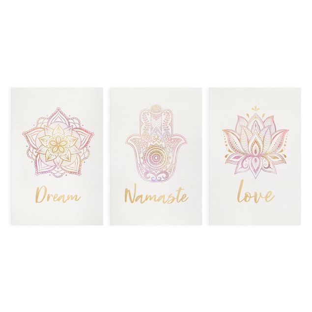 Quadri su tela Mandala Namaste Lotus Set Oro Rosa Chiaro