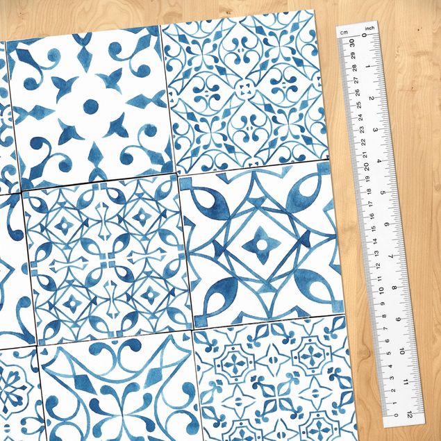 Pellicole adesive blu Pattern Piastrelle Blu Bianco