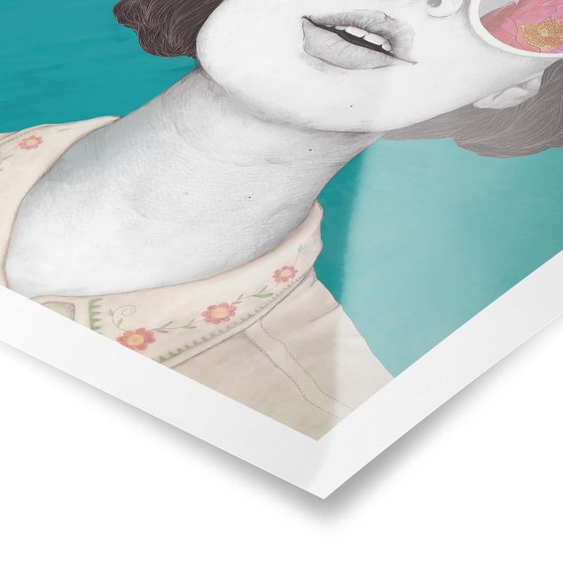 Quadri stampe Illustrazione - Ritratto di Donna - Collage con Fiori Occhiali