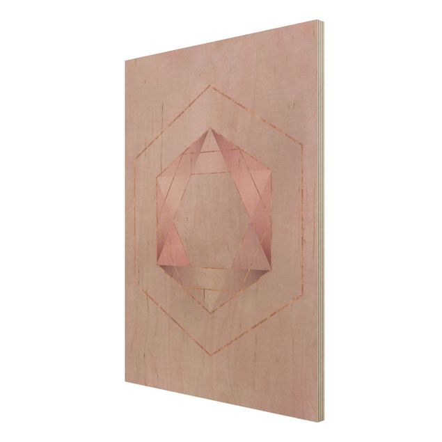 Quadri in legno Geometria in rosa e oro I